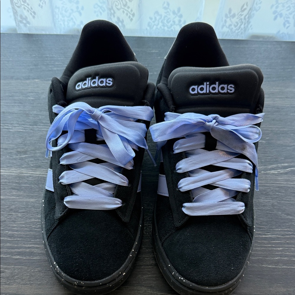 Adidas Black Sneakers with Purple Laces
